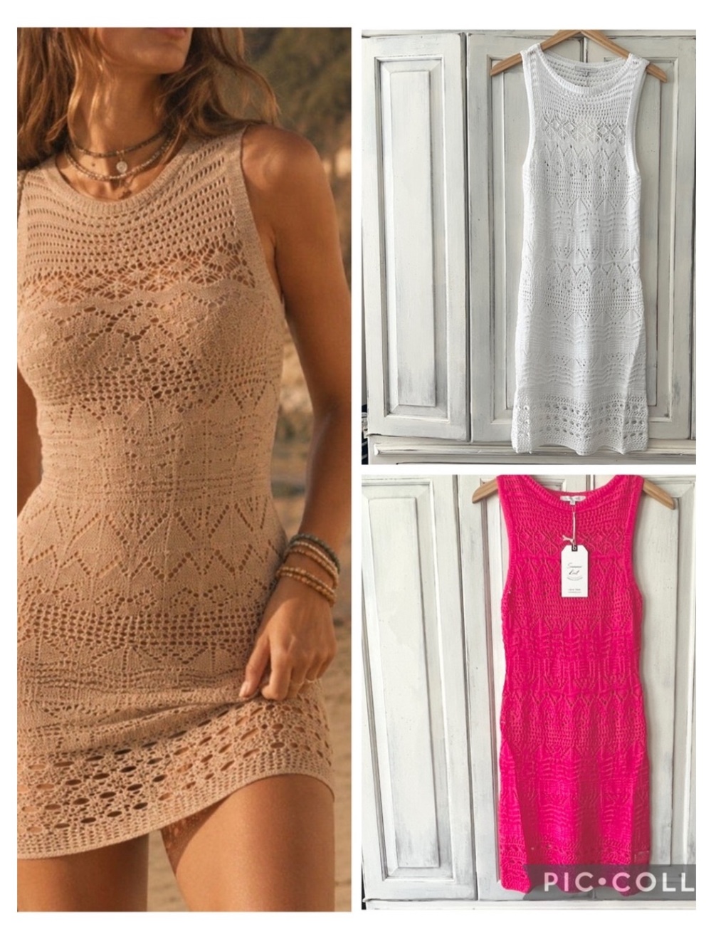🟠NWT LOVE TREE Open Stitch Crochet Mini Dress/Cover-Up in White or Fuchsia
